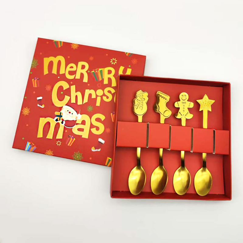 クリスマス食器ギフトステンレスデザートスプーンコーヒースプーンギフトボックスセットクリエイティブ漫画クリスマススプーン卸売|undefined