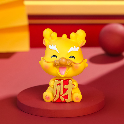 Guochao Longbao ornaments, new Chinese style car-mounted shaking head ornaments, cute trendy toy dolls, white-collar work station ornaments