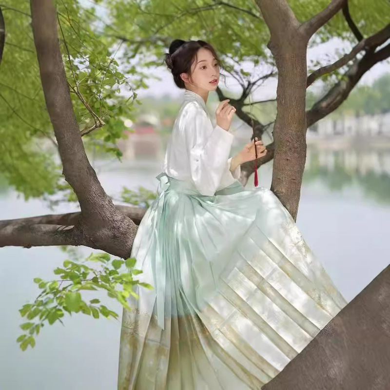 Summer Hanfu Women's New Simple Printed Horse-faced Skirt Full Set [Man Tingfang] Thin Commuter Dress