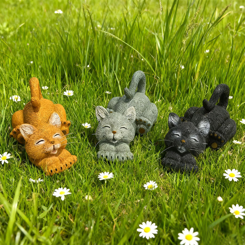 Cross-Border Resin Animal Garden Decoration Handmade Whimsical Smiling Cat Courtyard Crafts Creative Ornaments