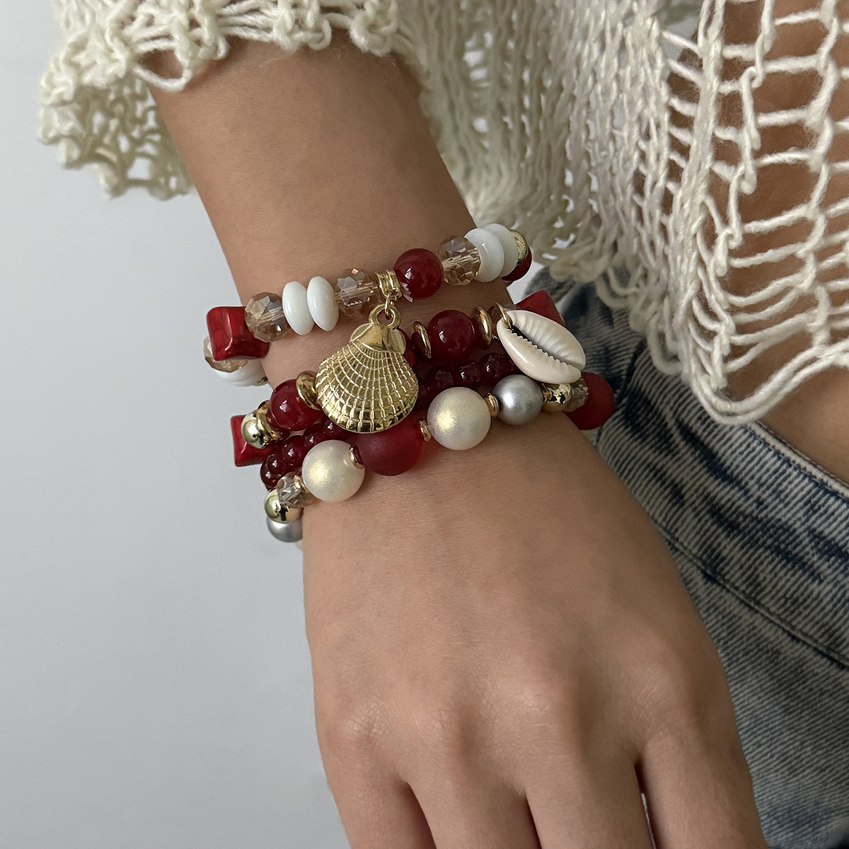 60g Weight Alloy Pendant Material Bracelets Classification Beaded Chain Material Beaded Chain Chain Type 1 Set Quantity Holiday, Daily Occasion Beaded, Alloy, Shell Material Geometric Pattern All Seasons Season Women's Gender Vacation Style Vacation Geometric Beaded Alloy Shell Beaded Chain Beaded Bracelets Wholesale 无
