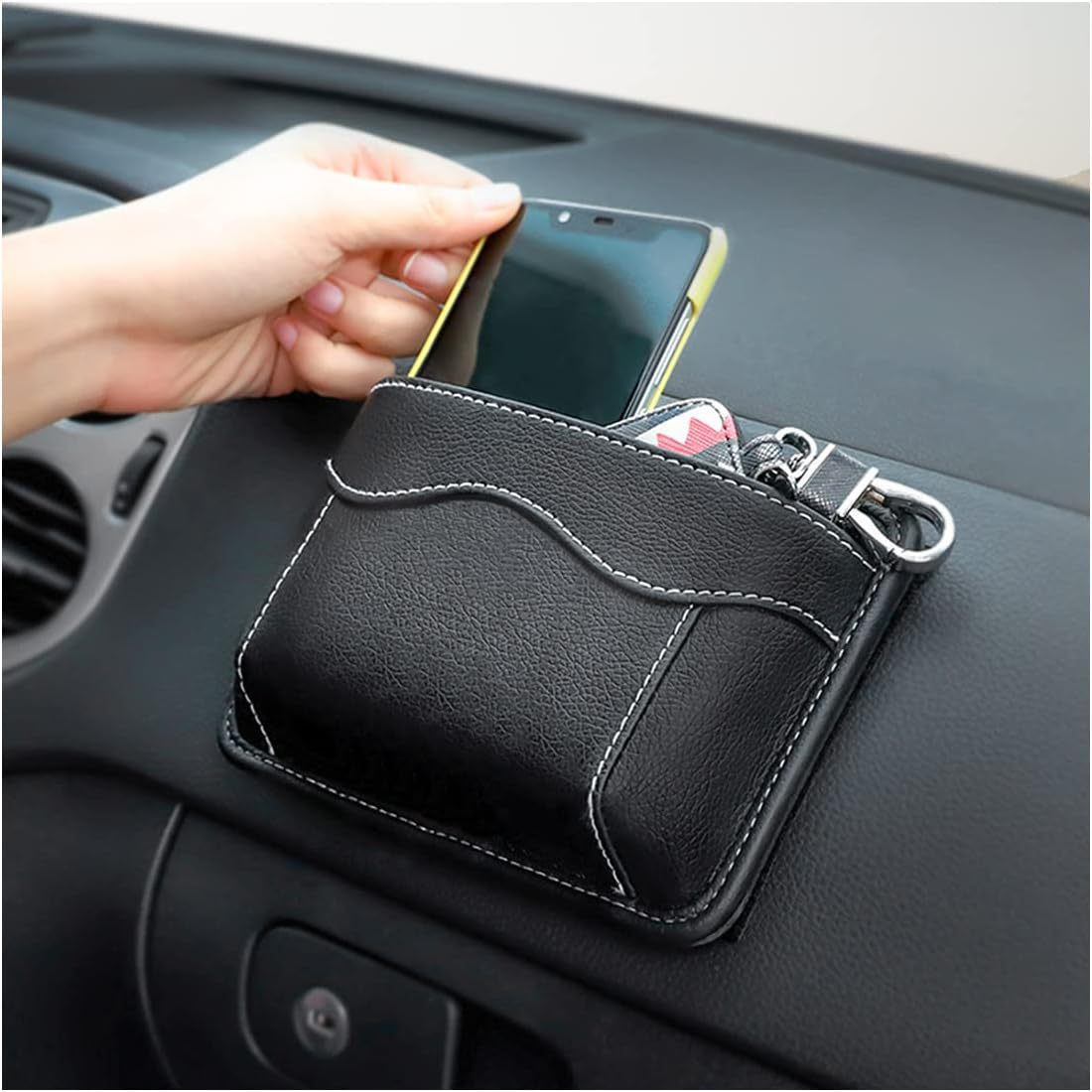 Cross-Border Car Phone Holder, In-Car Adhesive Small Storage Bag, Storage Pouch, Card Holder, Direct from the Factory