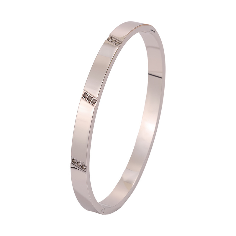 Pulsera de acero de titanio para mujer, sentido de alta gama, pulsera retro europea y americana que no se desvanece, oro de arena, apertura, circón, joyería de pulsera de acero inoxidable image 11