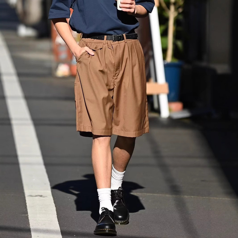 Relaxed-fit Retro Trousers Men's Trendy Summer New Solid Color Japanese Style Workwear Straight Casual Korean Style All-match Shorts