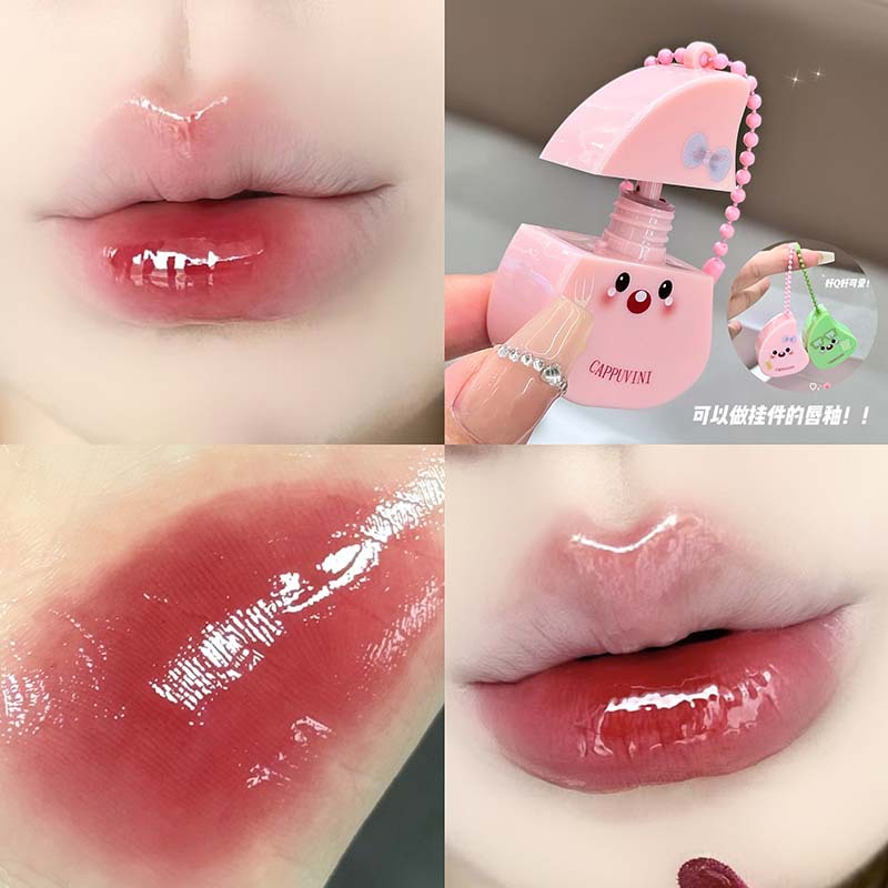 Cappuvini Cute Fun Peach Fruit Lip Glaze Espejo Labios de vidrio Hidratante Blanco Brillo de labios transfronterizo Color Color Lápiz labial Blanco