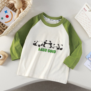 New Kidsren's T-Shirt Pure Cotton Boys' Tops Long-Sleeved Single-Piece Baby Girl's Category a Pure Cotton Clothes Cartoon Trendy Kidsren