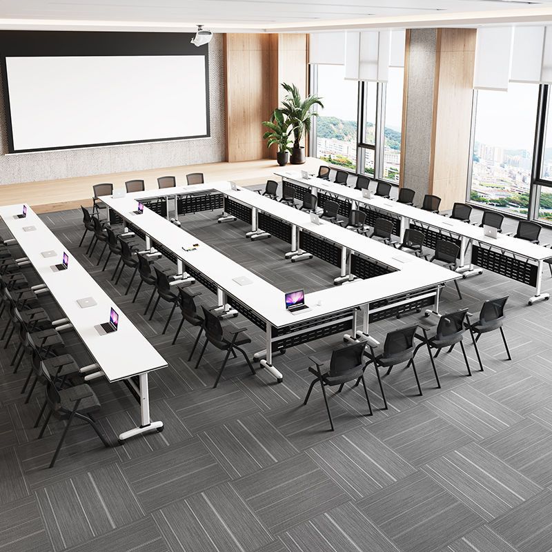 Folding Training Table and Chair Set, Modular Flip-Top Table, Mobile Long Table with Wheels, Multifunctional Office Conference Table