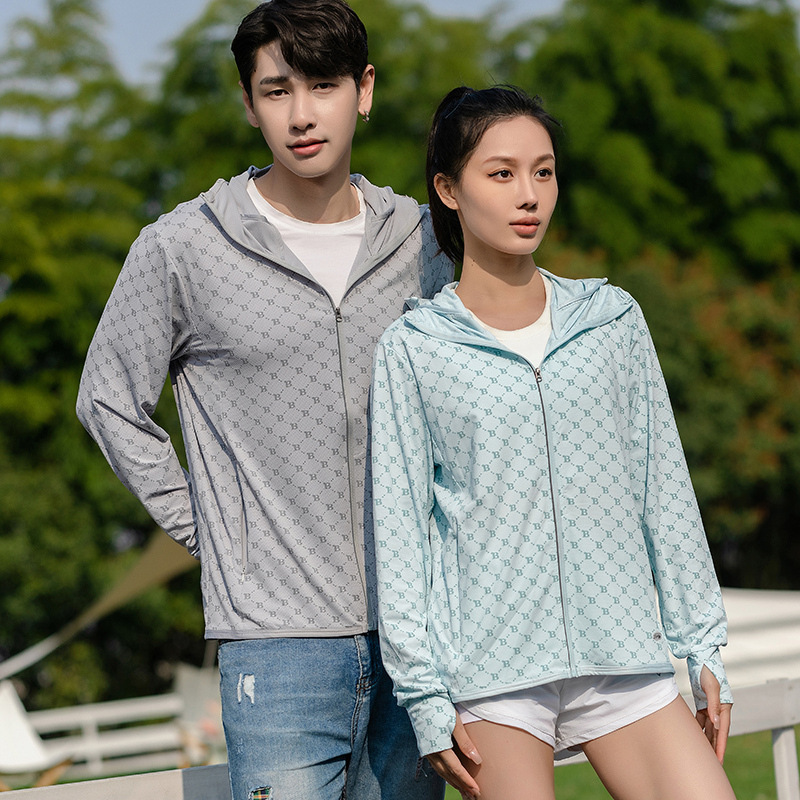 B-shaped hielo rápido secado chaqueta de protección solar hombre verano anti-UV delgado transpirable ropa de pesca de moda pareja