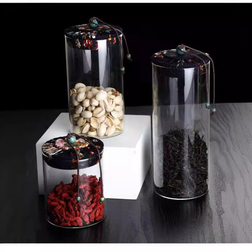 Heat-resistant glass tea can, straight cloth cover, dried fruit, grains, scented tea, sealed storage can, transparent bottle