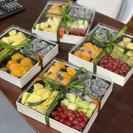 焌然四分格四拼水果盒子草莓鲜果果切包装盒方形一次性透明纸塑打