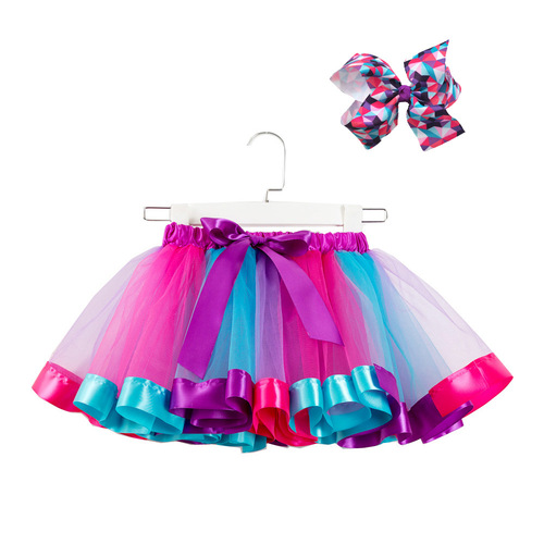 European and American-style mesh rainbow tutu skirt | Kids' tulle half-body princess dress | Includes a bow headband – perfect baby dress