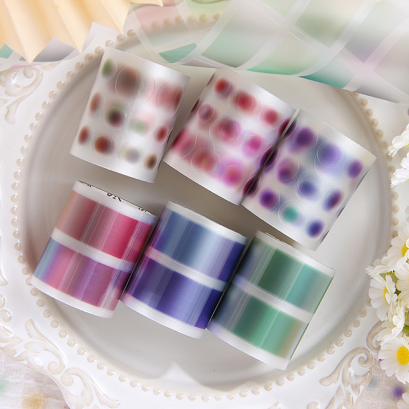 Flujo de color superficie de niebla PVC cinta adhesiva DIY diario de mano paisajismo pegatinas de color gradiente arco iris pegatinas decorativas