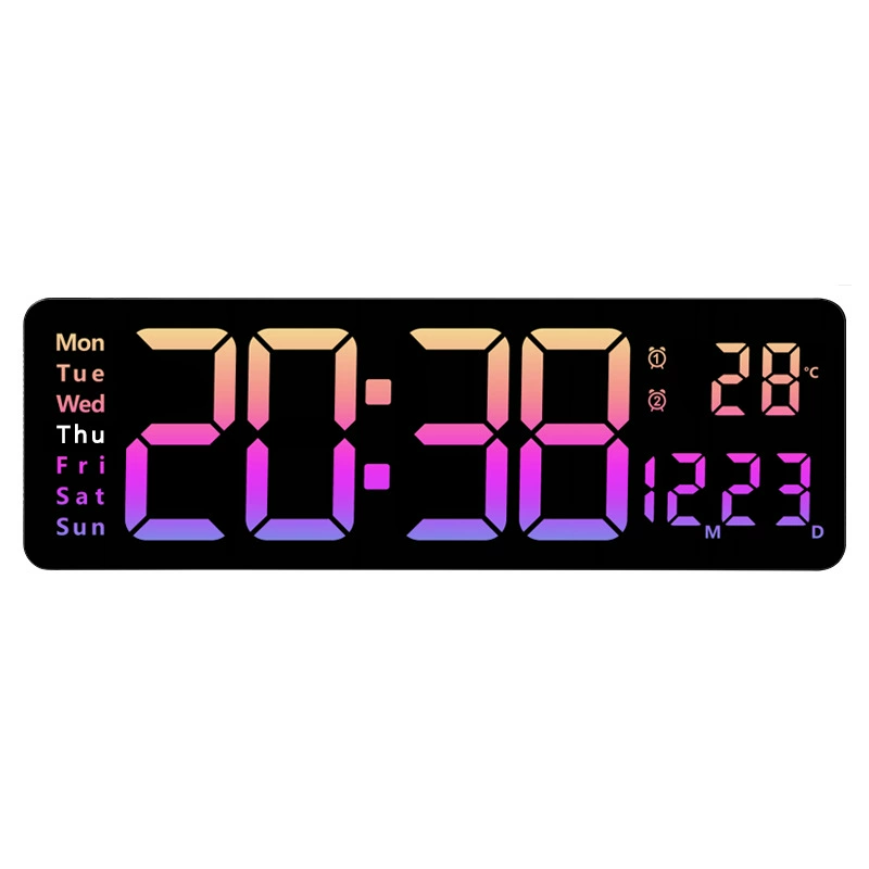LED Wall Clock 6626, 16-inch Large Screen, Temperature & Alarm, Nordic Minimal