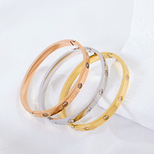 亚马逊外贸厂家货源手环时尚镶钻十钻手环韩版钛钢卡扣锆石手镯