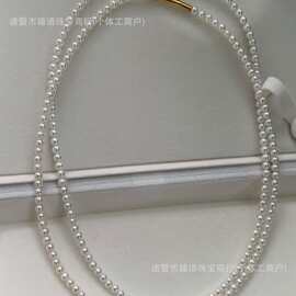 高品质天然淡水珍珠3-4mm强光正圆几乎无瑕进口钢圈质感扣子项链