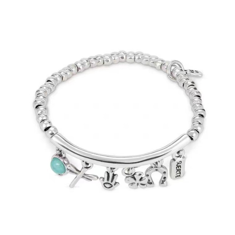 Sweet Insect Flower Turquoise Silver Plated Wholesale Bracelets display picture 1