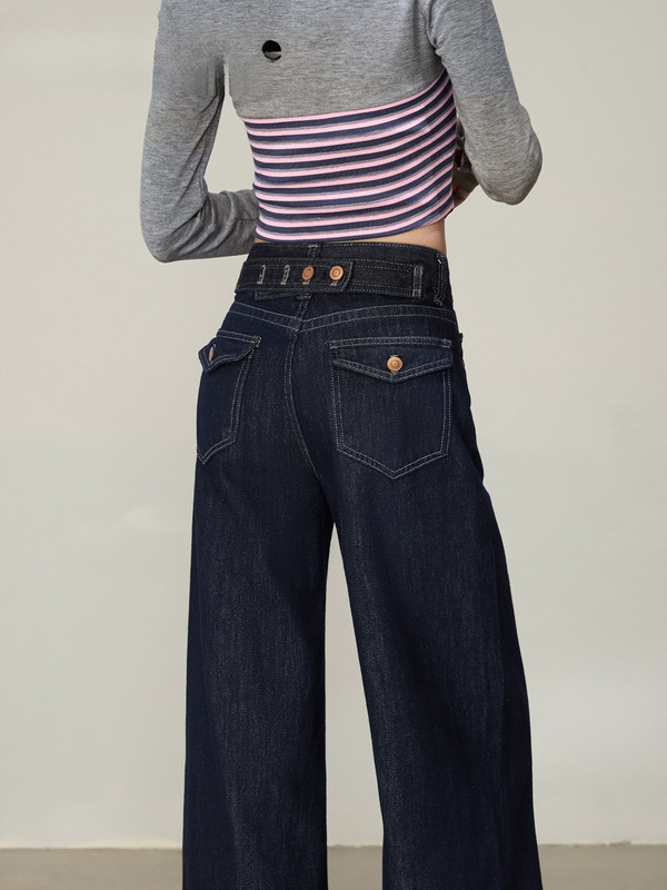 Women's dark blue denim jeans, 2026 autumn new collection, high-waisted, wide-leg, loose fit, designed to make you look slimmer, suitable for petite figures Women's dark blue denim jeans, 2026 autumn new collection, high-waisted, wide-leg, loose fit, designed to make you look slimmer, suitable for petite figures