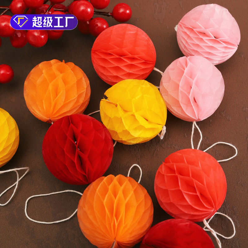 2026马年装饰小灯笼彩色蜂窝纸灯笼年宵花新年装饰布置发财树挂件