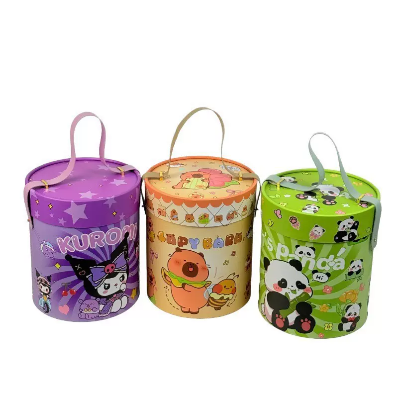 卡通抱抱桶零食玩具文具包装圆形手提礼物空盒宝宝生日宴伴手礼