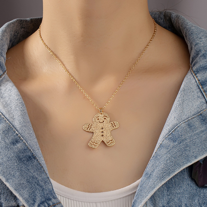 Cartoon cute gingerbread man necklace simple design sense hollow clavicle chain