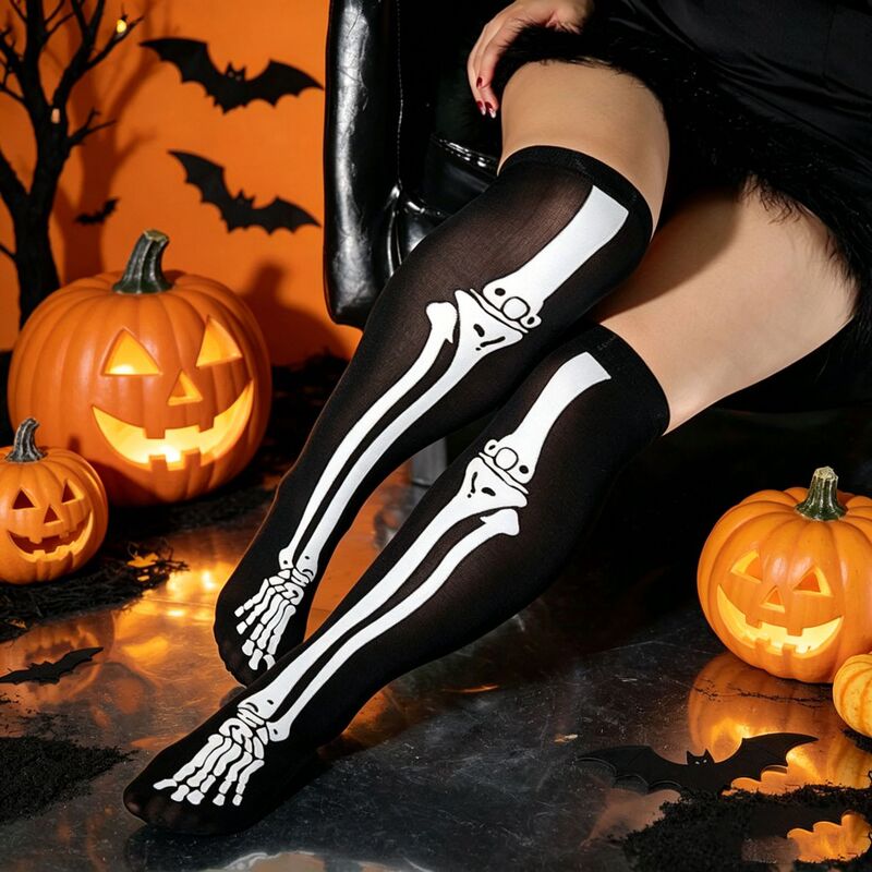Halloween Socks for Women, Bone Stockings, Party Decorations, Spooky Nurse, Horror Haunted House Socks, Bat Long-Tube Skeleton Socks