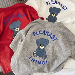 100% Cotton Unisex Children's Summer New Short Sleeve Round Neck T-Shirt Baby Print Top Trendy Korean Children's Clothing