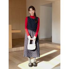 【京都日记】歌铭法式复古波点背心裙女冬季新款叠穿连衣裙N753C