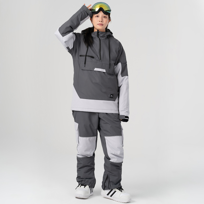Neie Skianzugsset a Kontrastfaarwen, winddicht a waasserdicht, waarm, atmungsaktiv, Skihoodie, Leggings, Skihosen, Männer a Fraen, een Stéck_voghion.com