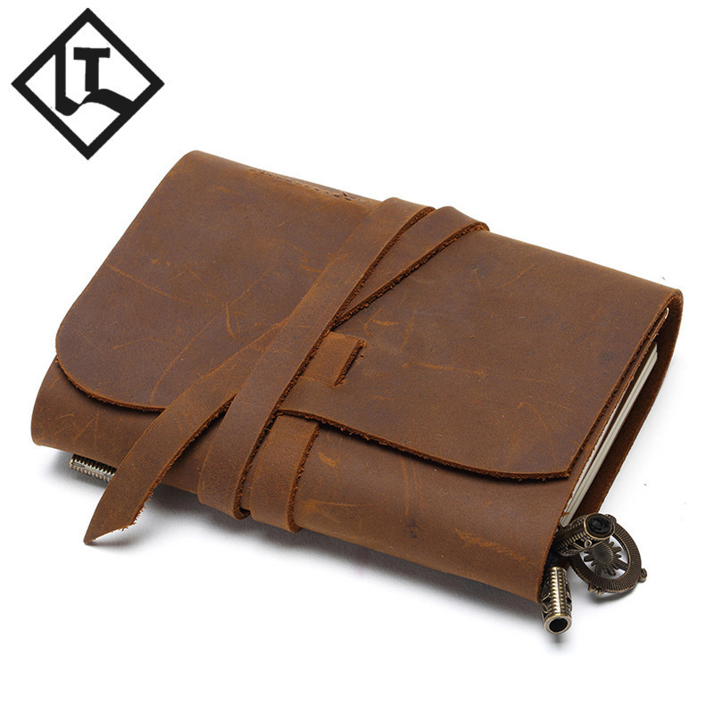 真皮笔记本 棕色复古手工记事本 跨境疯马皮活页小本子 可印logo