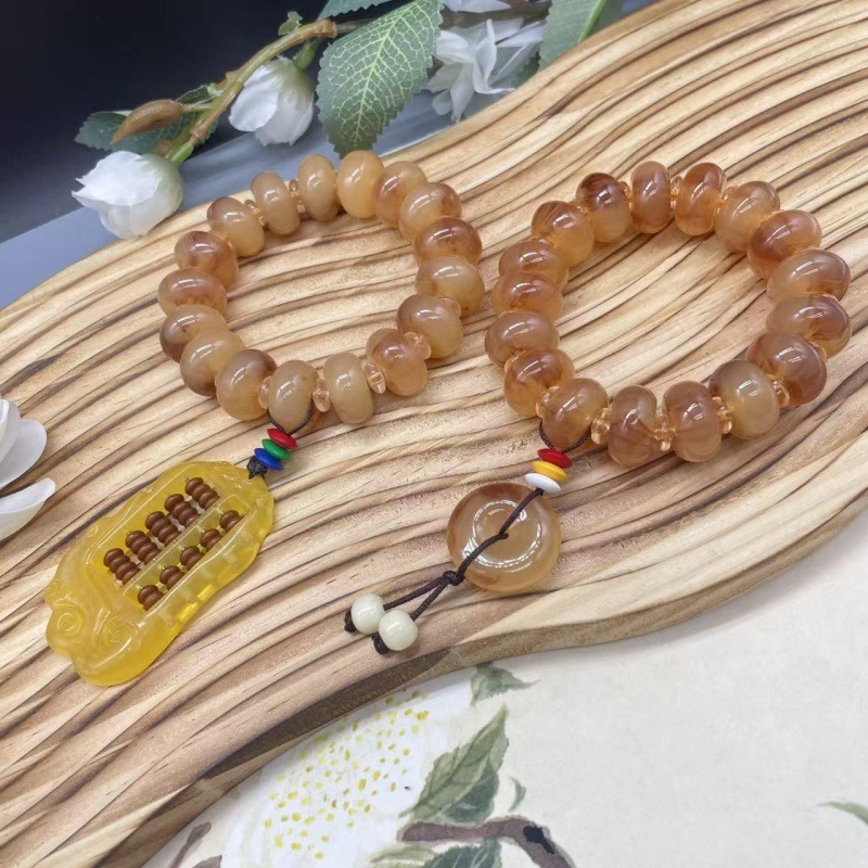 藏式仿羊角手串仿羊角树脂算盘珠苹果园平安扣莲花佛珠景区饰品|undefined