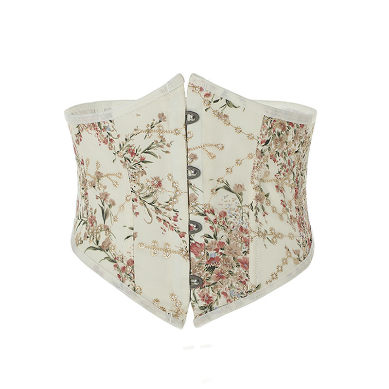 European and American Style Short Corset Waist Cincher, Vintage Printed Shapewear, Tummy Control Belt, Tight-Fitting Lace-Up Waist Cincher