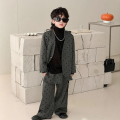 男童西装套装2025秋季新款炸街复古波点走秀主持生日礼服一件代发