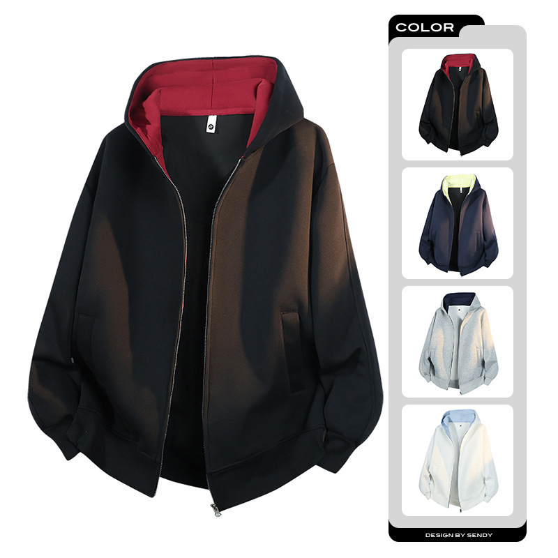 Pure Cotton Knitted Jacket for Men, Spring and Autumn, Hooded Thick Coat, Versatile for Youth, Sporty Loose Long-Sleeve Cardigan Jacket Pure Cotton Knitted Jacket for Men, Spring and Autumn, Hooded Thick Coat, Versatile for Youth, Sporty Loose Long-Sleeve Cardigan Jacket