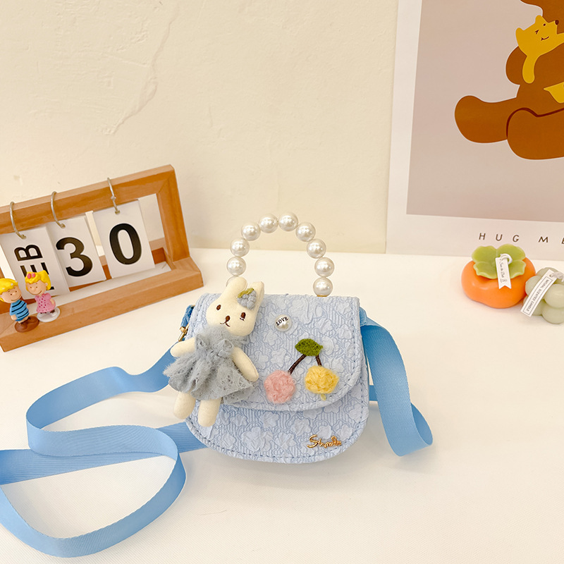 Bolso oblicuo de los niños de estilo coreano princesa estilo occidental bolso de hombro de dibujos animados conejito perla bolso niñas fuera monedero