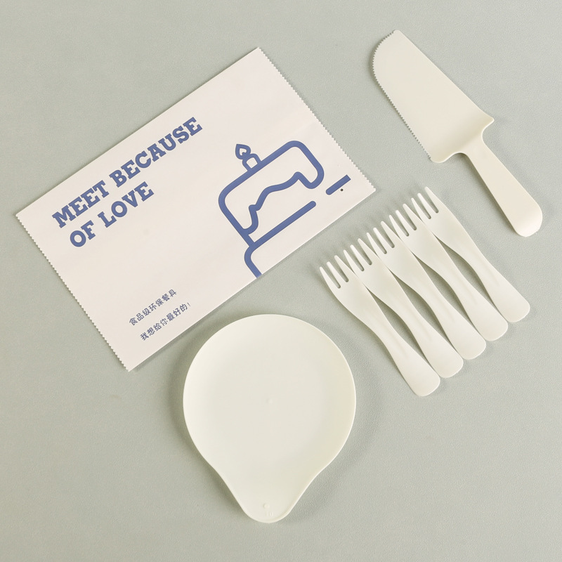 Birthday Cake Tableware Drip Tray Set Plastic Disposable Cake Cutlery Tray Set Wavy Fork Pulp Tray