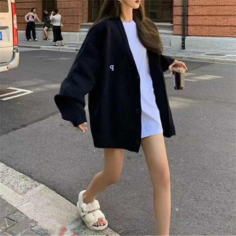 Cárdigan Largo de Punto para Mujer de Acrílico con Cuello en V y Manga Larga para Otoño e Invierno