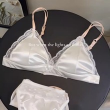 缎面法式内衣套装小胸聚拢不空杯美背文胸性感纯欲三角杯薄款胸罩