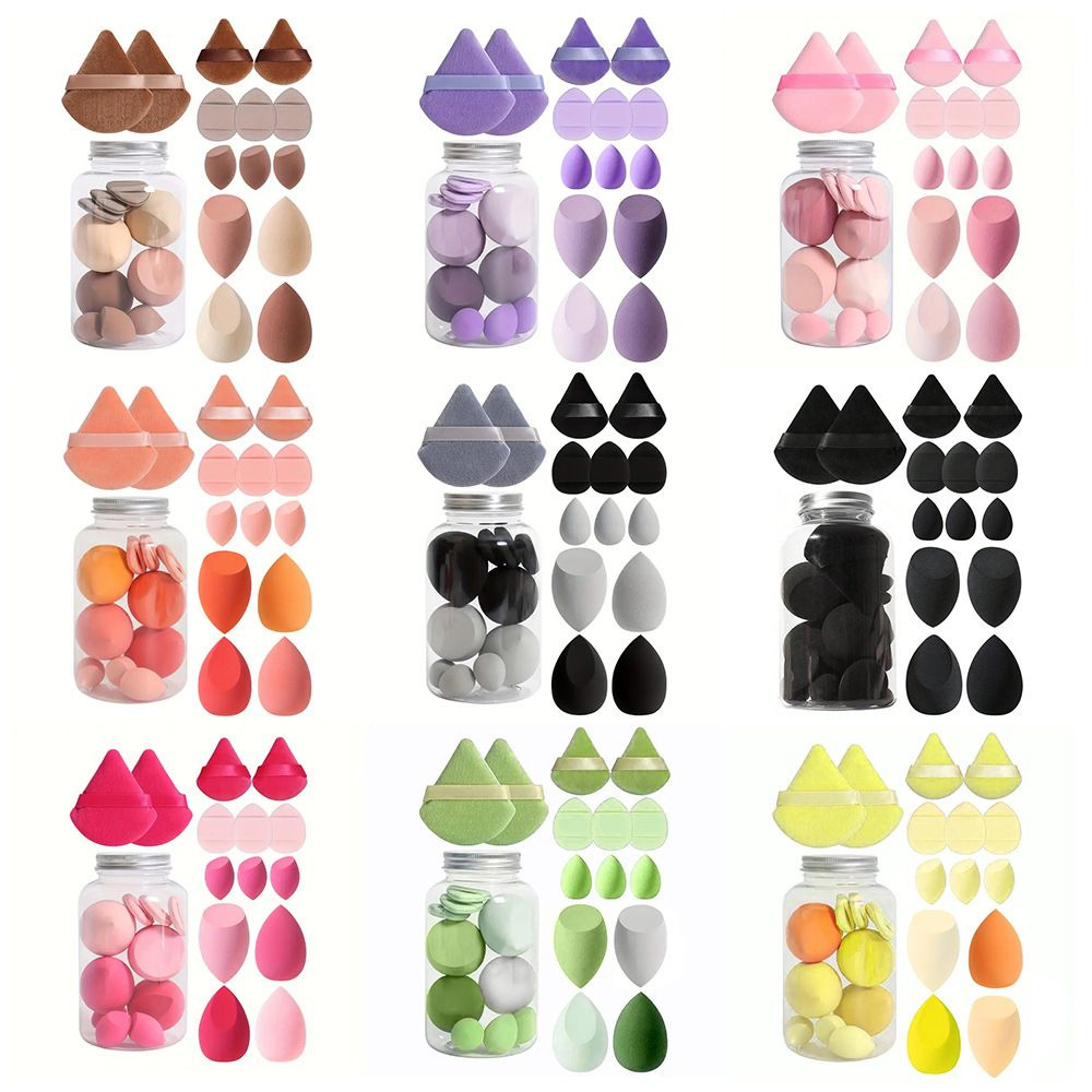 14 piezas de maquillaje huevo conjunto de botellas flotantes huevo esponja mini dedo polvo flocado polvo triángulo polvo