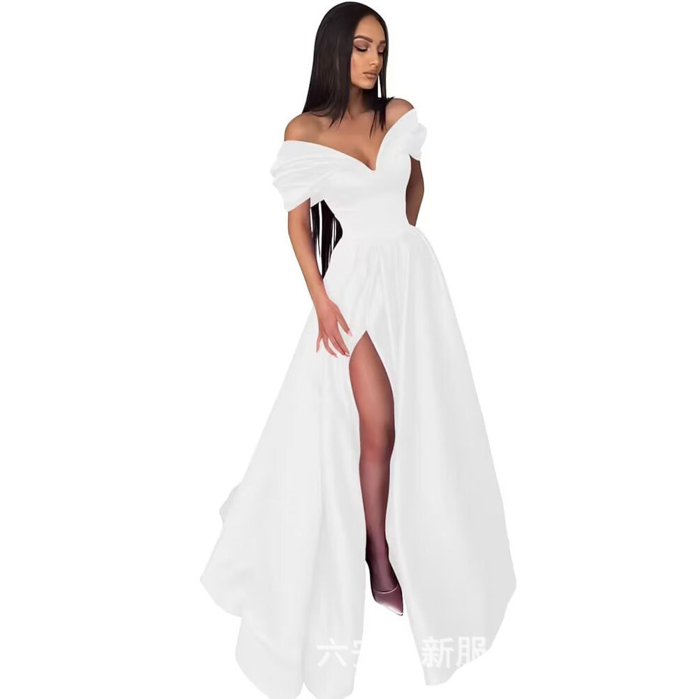 Amazon mujer hombros abiertos corazón vestido de baile largo vestido formal de noche con un vestido abierto