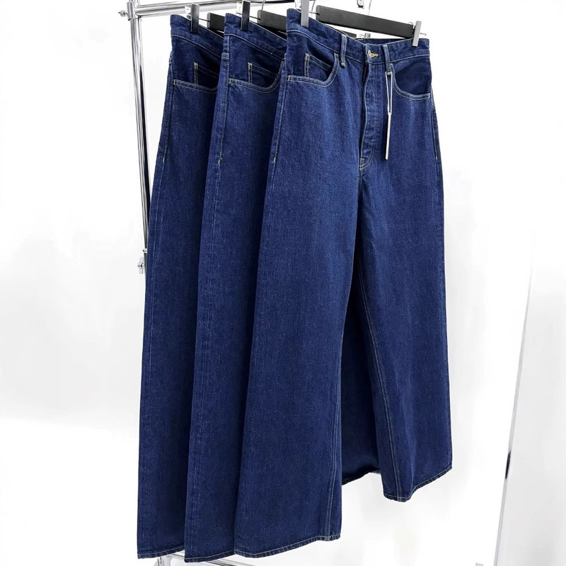 Vujade 009 Wes Washed Dark Blue Raw Cow Kenijiam Same Style Retro Loose Jeans Vibe Style