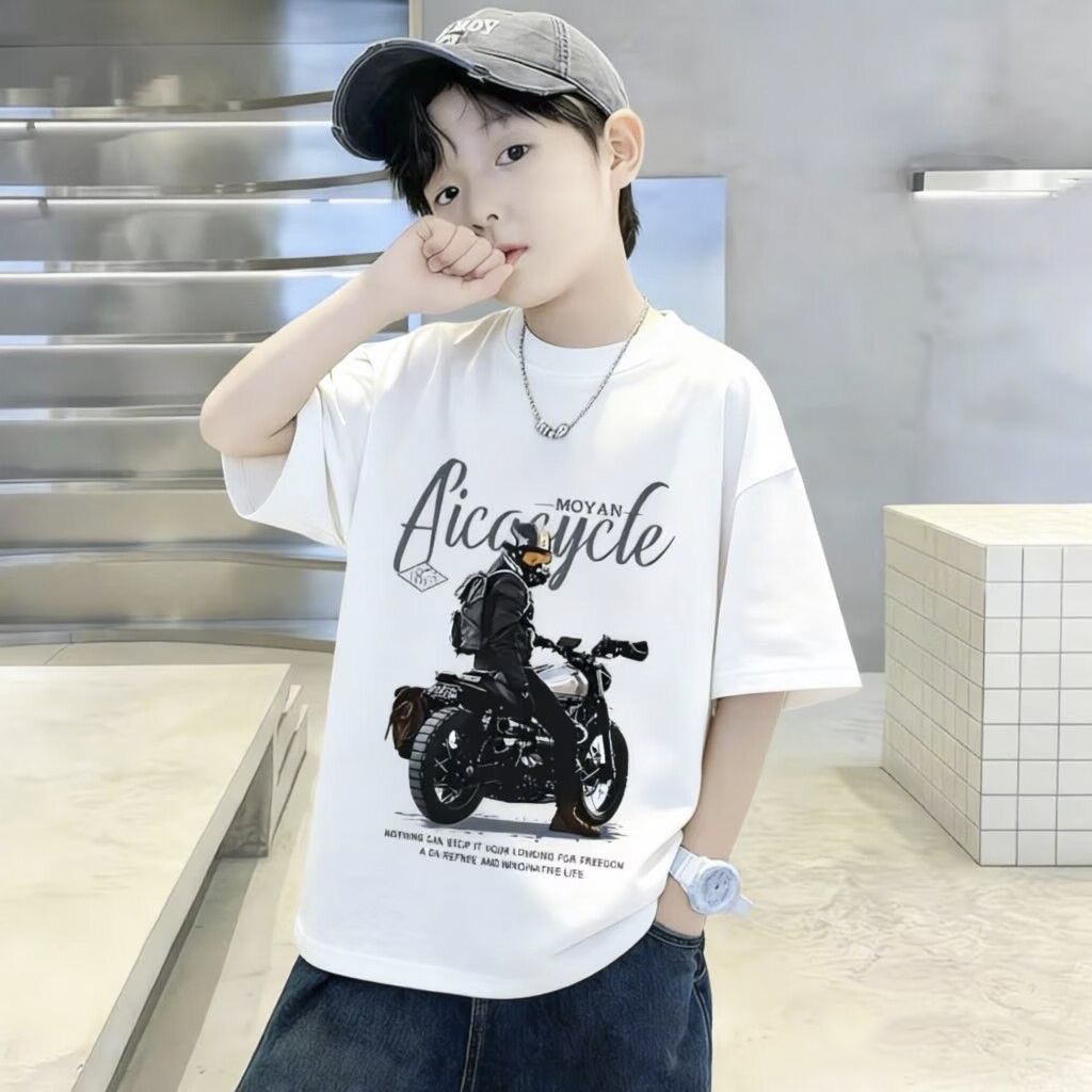 2026 New Style Boys' Short-Sleeve T-Shirt for Back to School - Loose Fit for Medium and Large Children