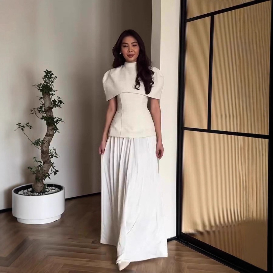 Amazon European and American Cross-Border 2025 New Autum Accessible Luxury Dress Style Simple Short-Sleeved Long Skirt Suit Dress