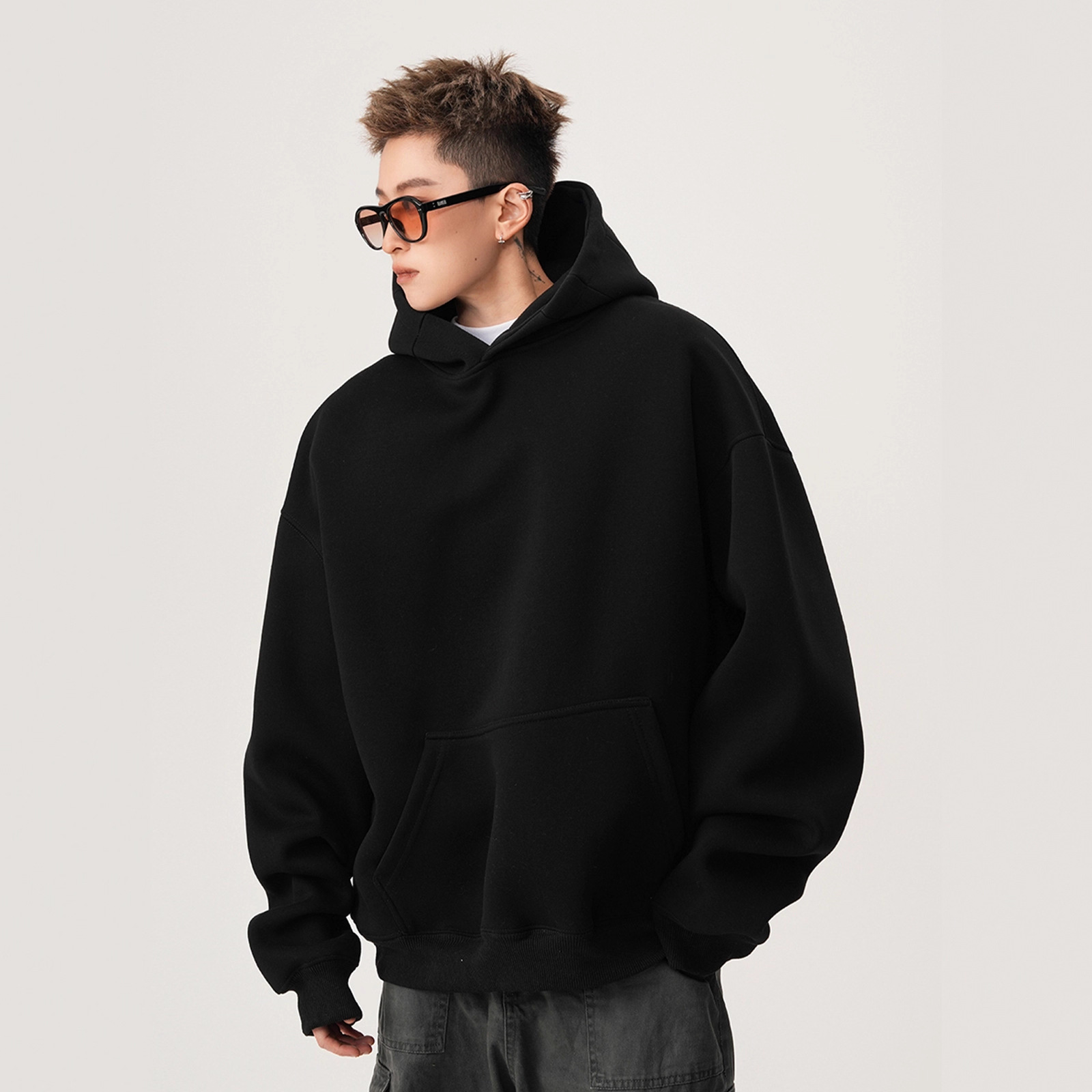 Hooded Sweater Men's Heavy American Trendy Short Jacket High Street Loose Stiff Hoodie_viptrois.com