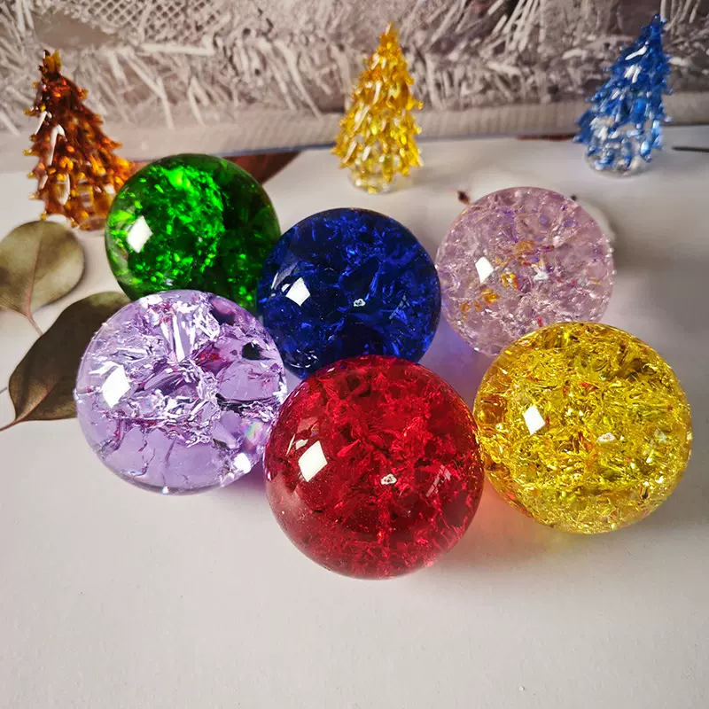 真彩色冰裂球不褪色5CM水晶球风水球流水假山配件水池旋转冰花球