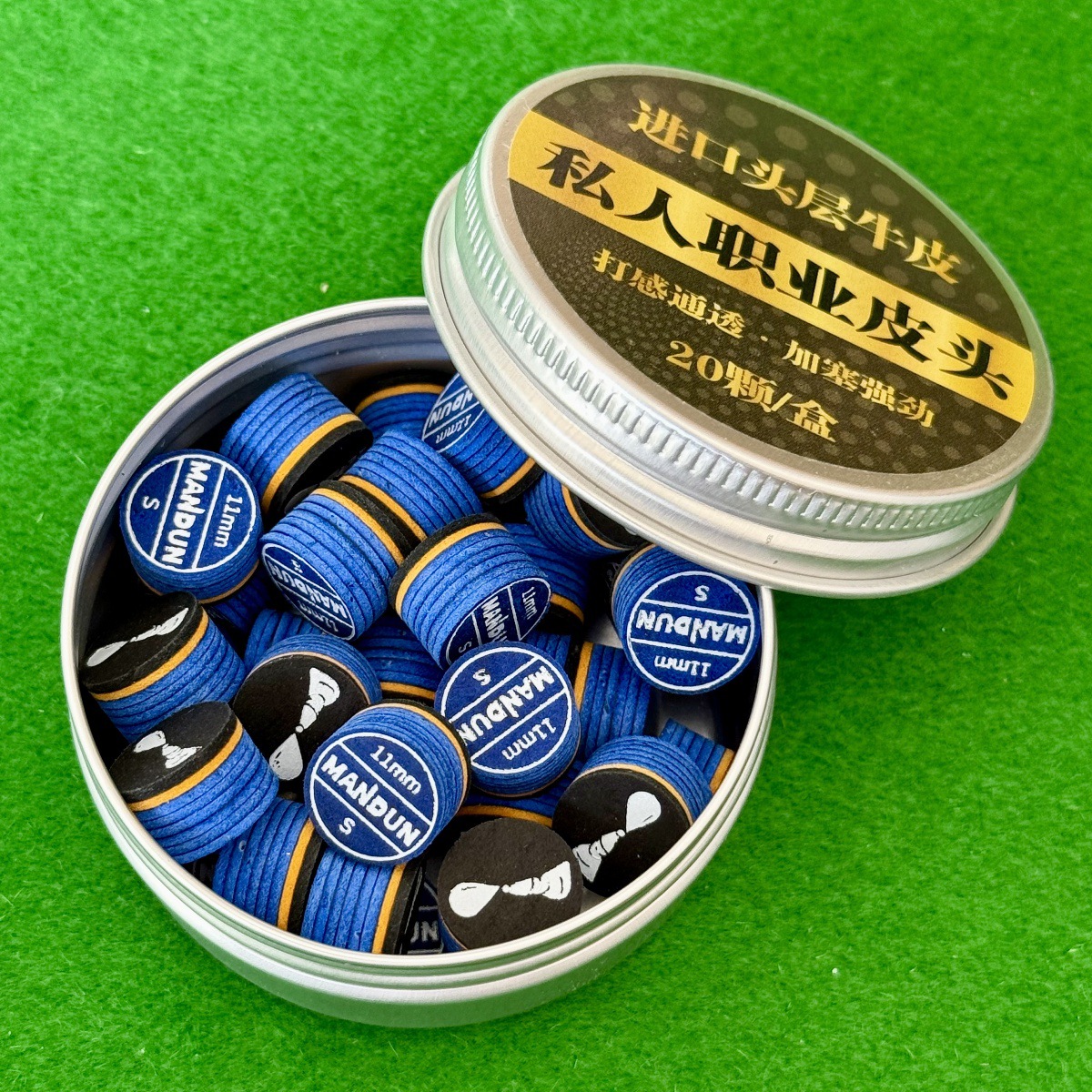 Bulk blue ice leather head 11mm soft, 20 pieces per box