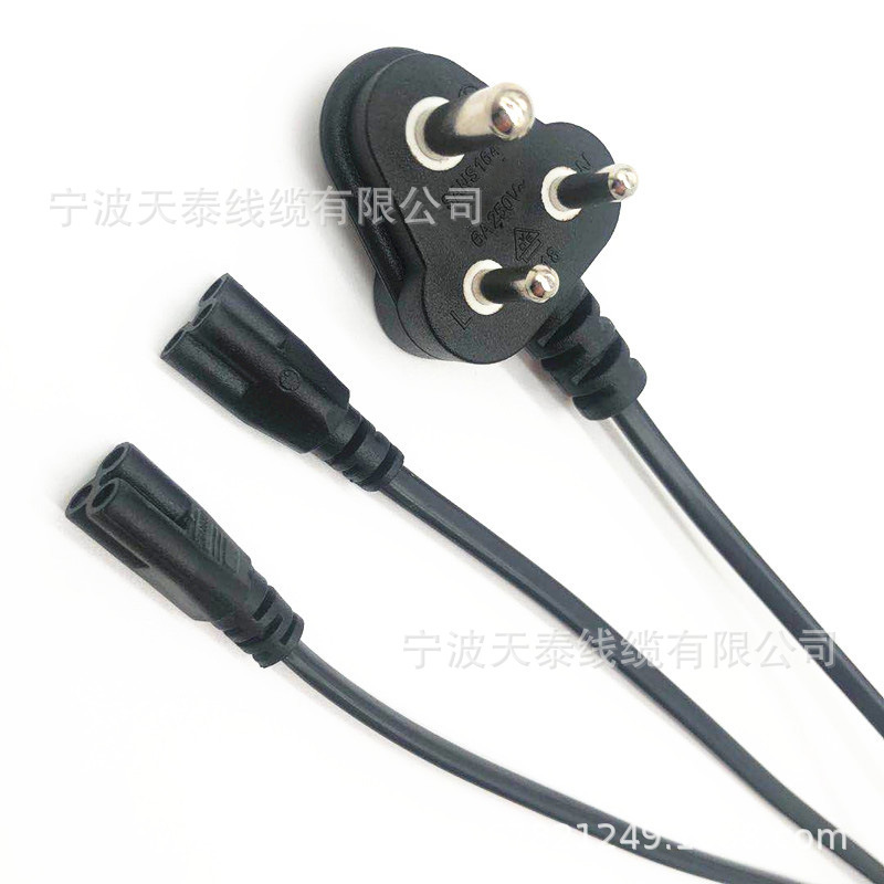 供应南非印尼印度品字尾电源线小南非三插电源线双开关按钮梅花尾