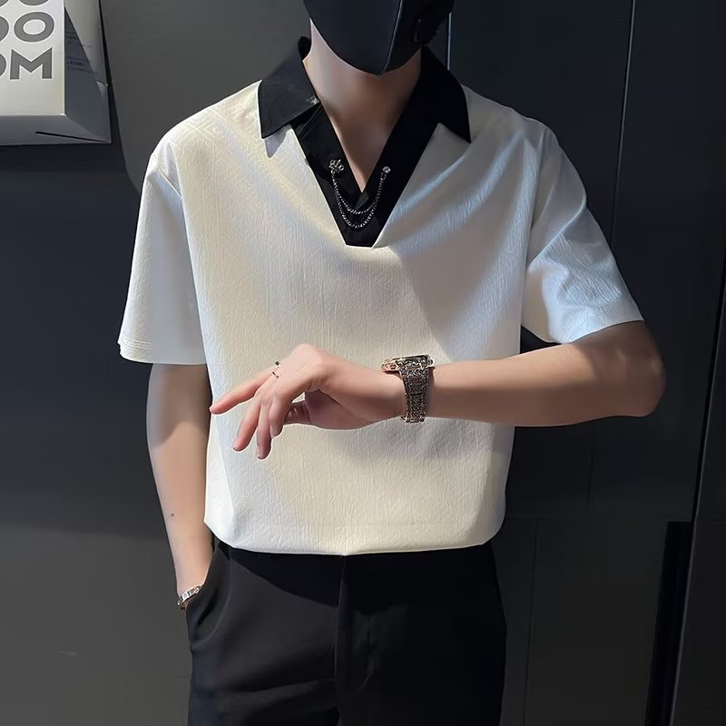 La nueva tendencia de verano 2024 de estilo coreano cuello de camisa de manga corta camisa POLO suelta camiseta de manga corta ropa de solapa para hombres