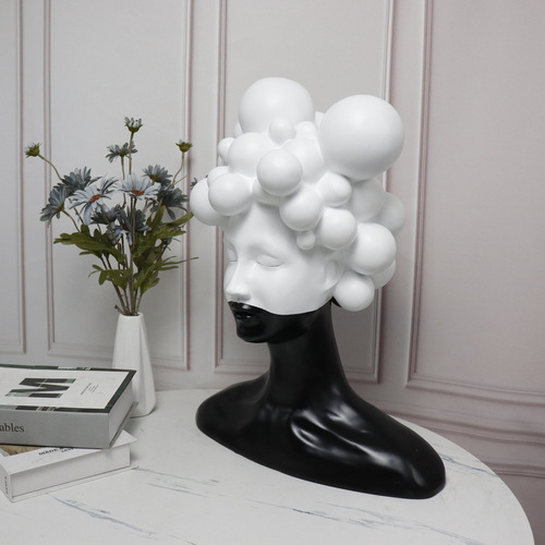 Minimalist Modern Entryway Goddess Head Bubble Character Sculpture Accent Bar Cabinet Girl Home Decor