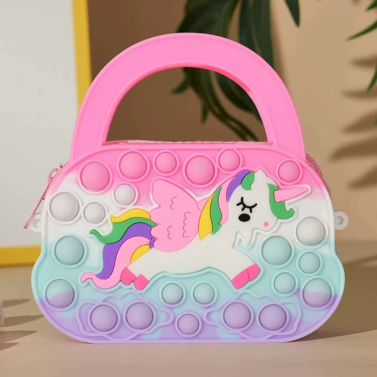 Handheld toy, silicone shoulder bag for princess, unicorn