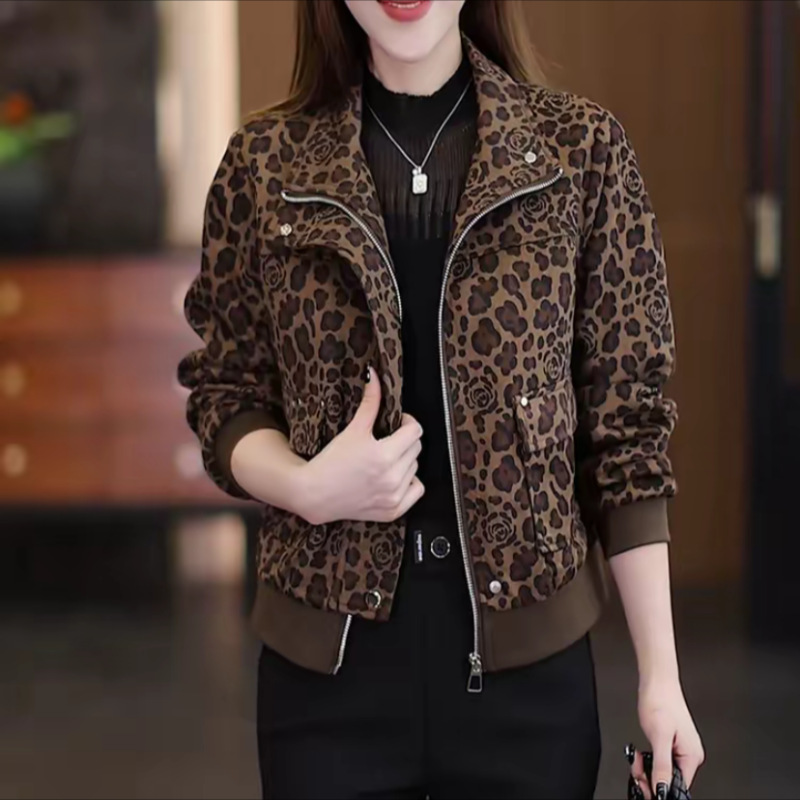 时尚豹纹短外套女2025秋季新款洋气显瘦休闲宽松小个子夹克上衣潮|undefined